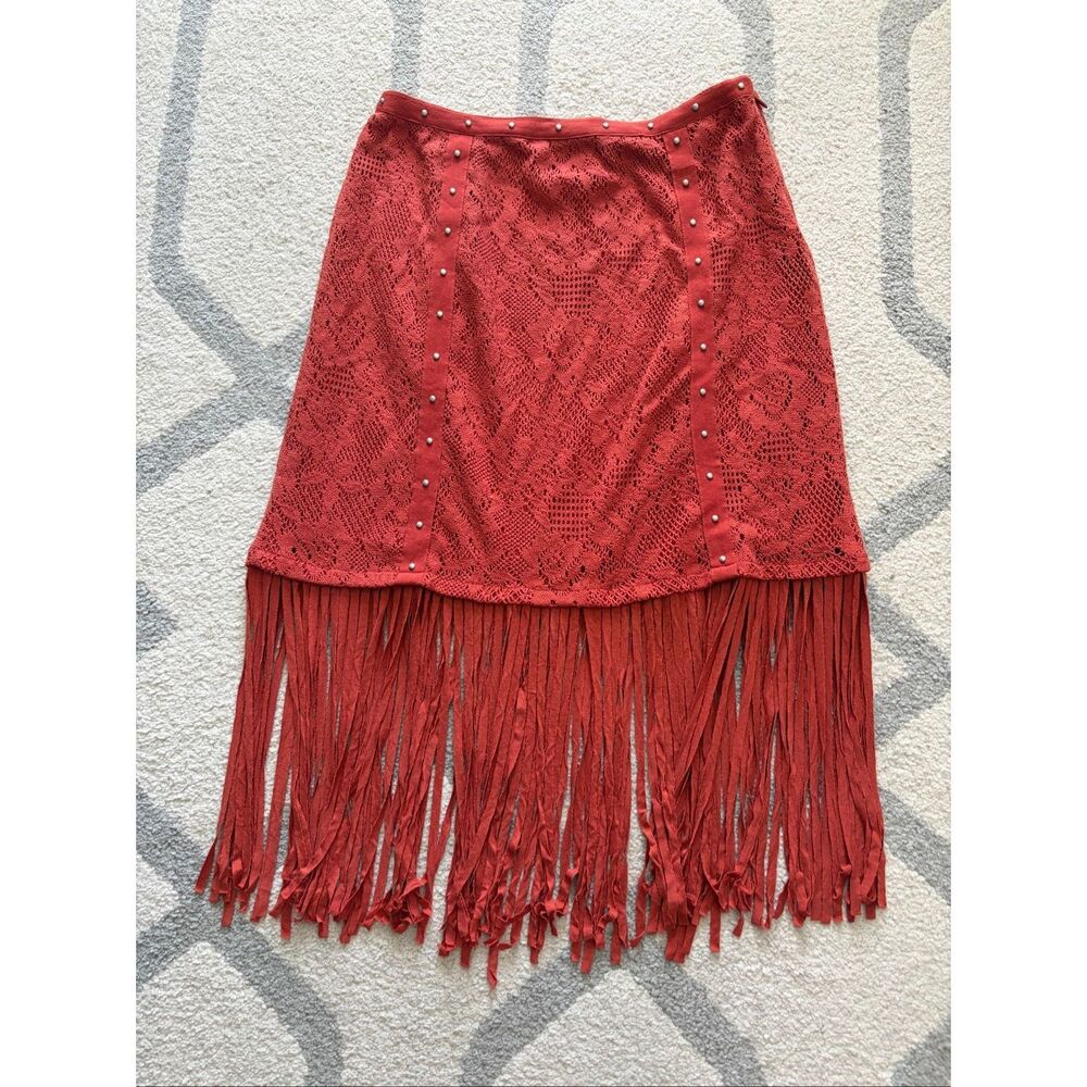 Idyllwind Beaded Fringe Faux Suede Western Mini Skirt Festival Stagecoach Size S